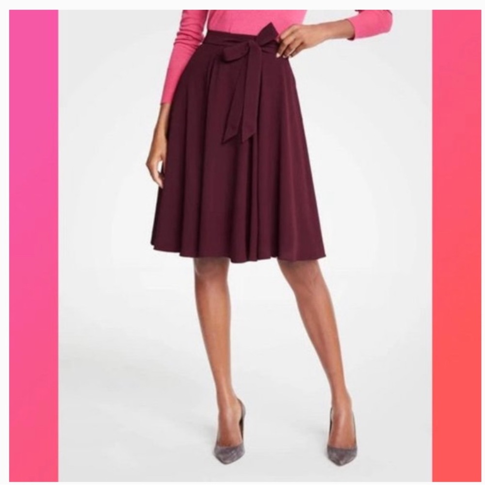 NWT Ann Taylor Maroon A-line Tie Waist Skirt